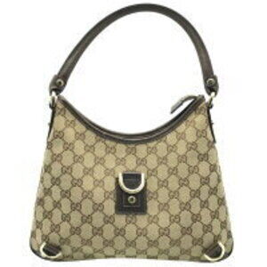 GUCCI Abbey One Shoulder Hobo GG Canvas Handbag Brown Beige Leather